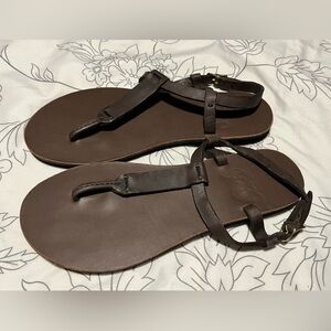 Sseko Preowned Dark Brown Leather T Strap Sandals 8